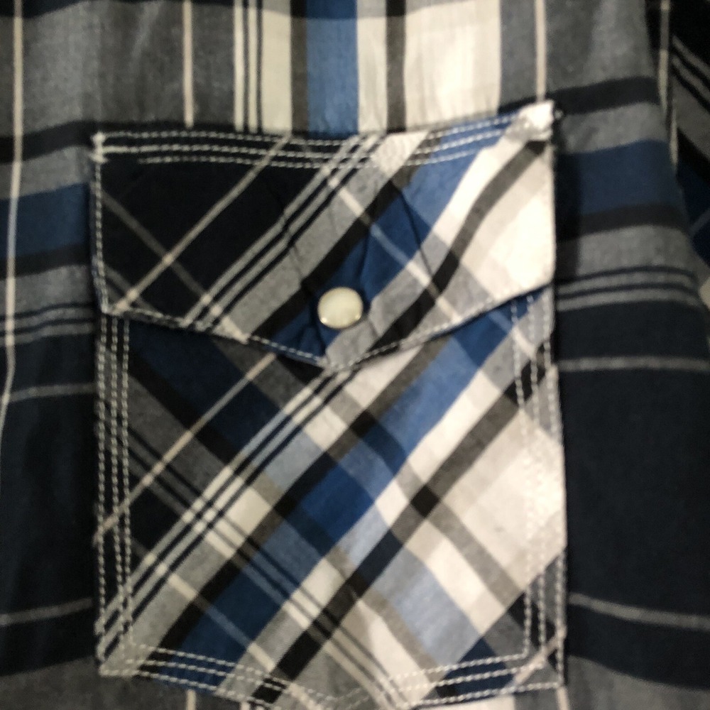 Reclaim Mens Western Blue Plaid Pearl Snap Down Long Sleeve Shirt XXL - Picture 4 of 10